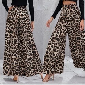 High waist leopard print palazzo wide leg pants